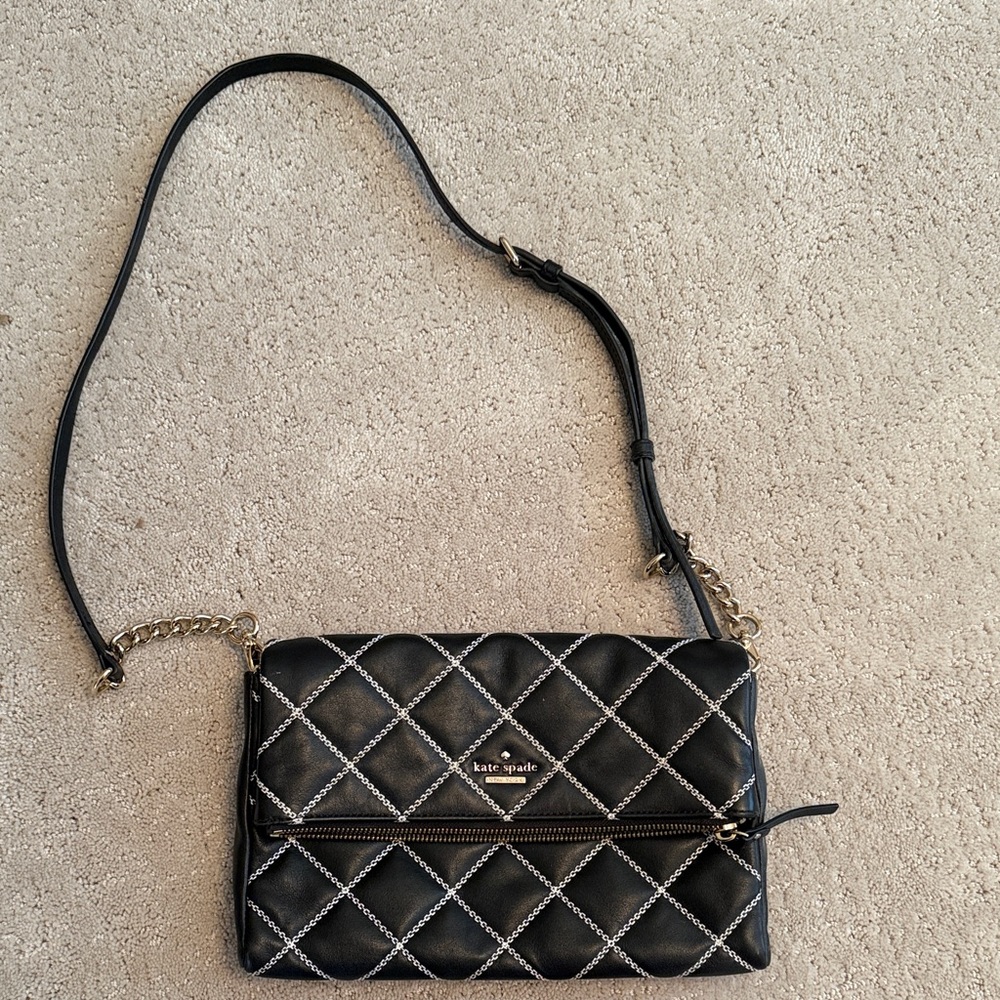 kate spade Black Quilted Chain-Accent Crossbody Bag